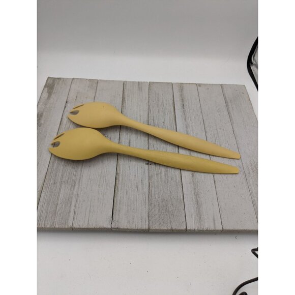 Tupperware #2 Harvest Gold Lot of 2 Salad Spoons Sporks Serving Utensil 12" - Picture 4 of 7